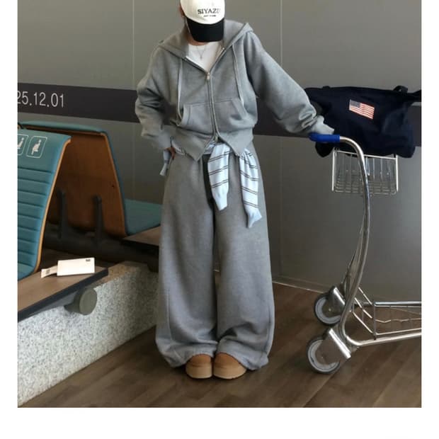 베이델리 플럽 레터링 기모 트레이닝 세트 그레이