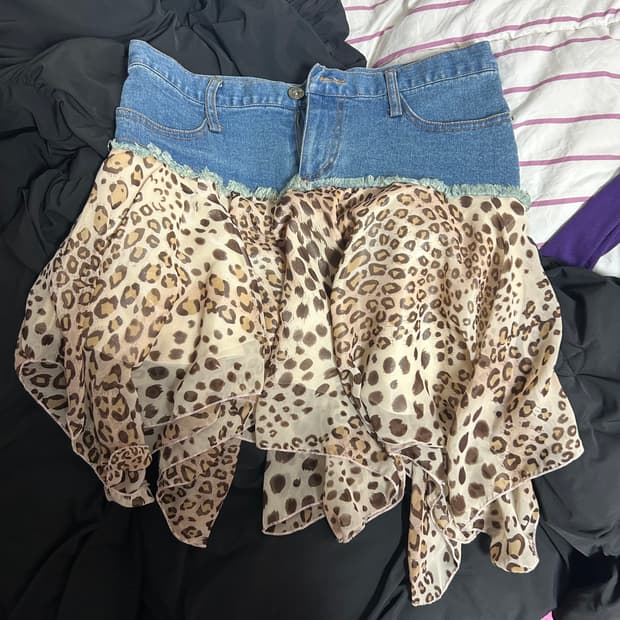 y2k 갸루 호피 진 스커트