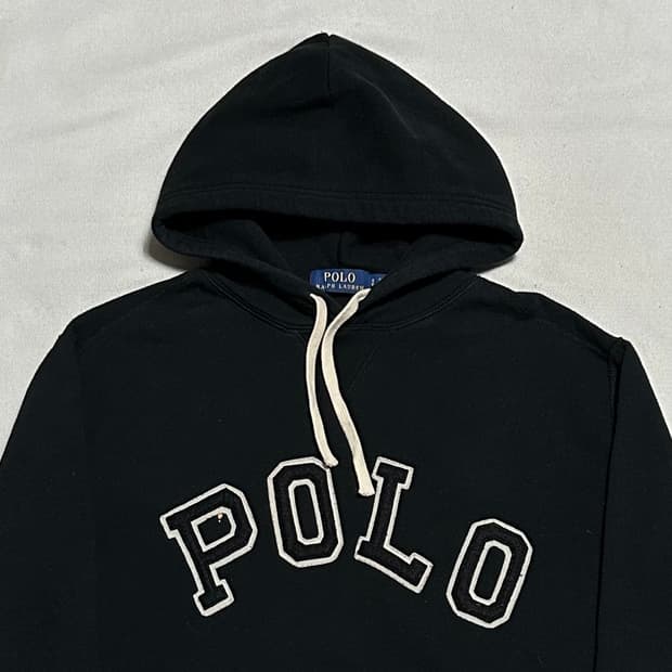 S 폴로랄프로렌 빅로고 블랙 기모 후드티