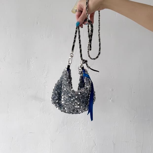 blue silver sequin mini bag