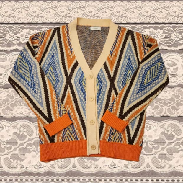 빈티지 아가일 포인트 오버핏 니트 가디건