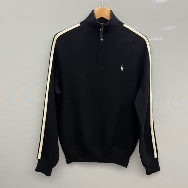 폴로 랄프로렌 시그니처로고 사이드 더블라인 반집업 니트