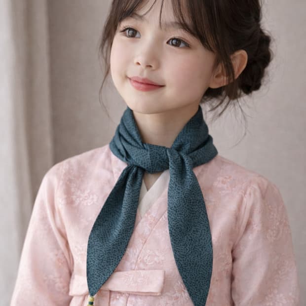 청담 편집샵 코튼 태슬 타이형 스카프 | 딥틸그린컬러 한복 감성
