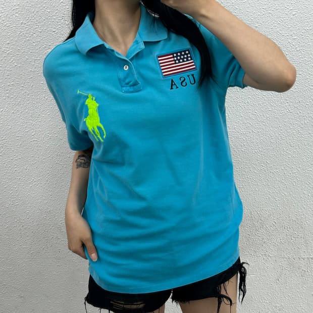 폴로 랄프로렌 USA 성조기 형광빅포니 pk반팔 M