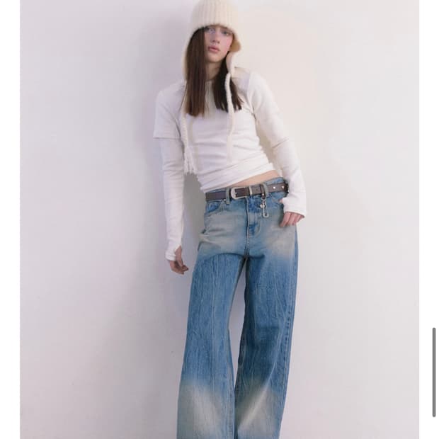 더오유 THEOHYOU 크리즈 워싱 데님 와이드 팬츠