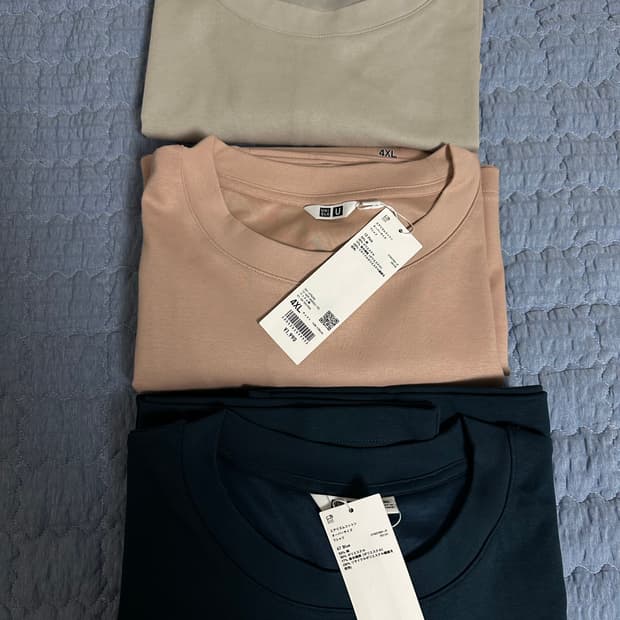 [4XL] 유니클로 U 에어리즘 코튼오버사이즈크루넥T(5부) 반팔 블루 