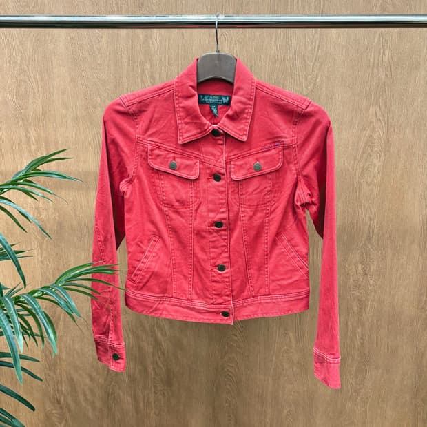 랄프로렌 코튼 스트레치 트러커 자켓 플랩 포켓 웨스턴 봉제 디테일 레드