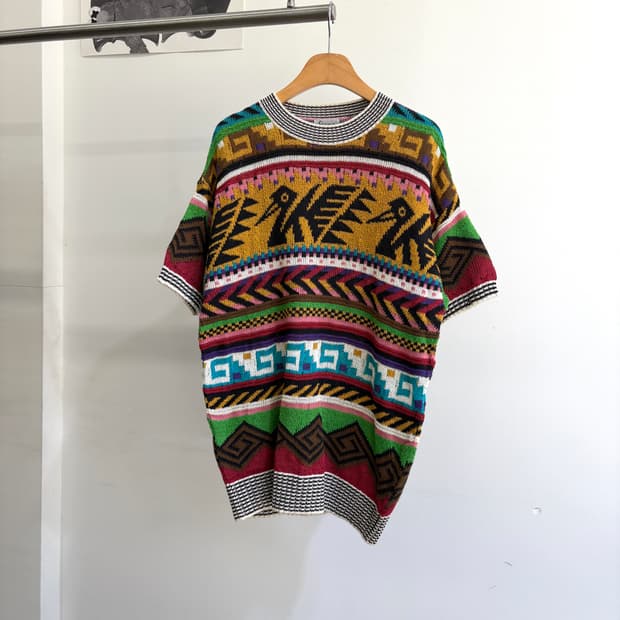 FICCE 패턴 코튼 니트 반팔 