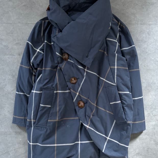 Vivienne Westwood 레드 라벨 블루 체크 리버시블 다운자켓