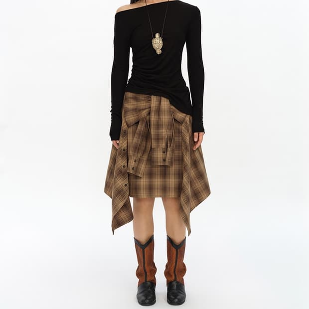 OINIMI Checkered pattern Sk khaki