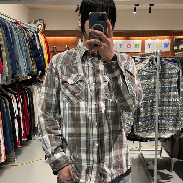 빈티지 웨스턴 체크 셔츠  