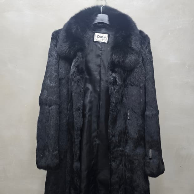 D&G 블랙 천연 모피 코트 M
