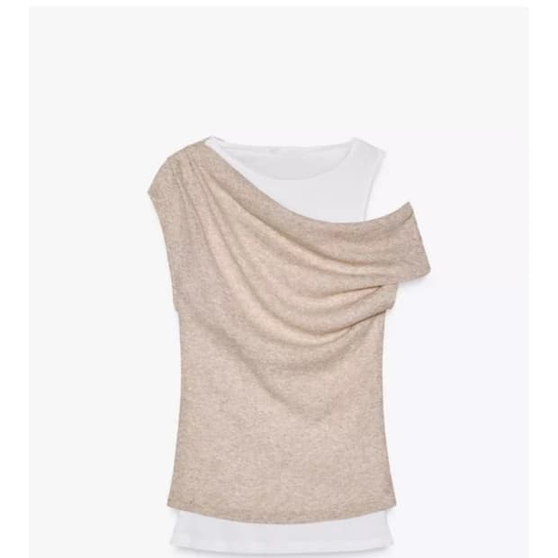 자라 zara 더블 언밸런스 티셔츠 베이지