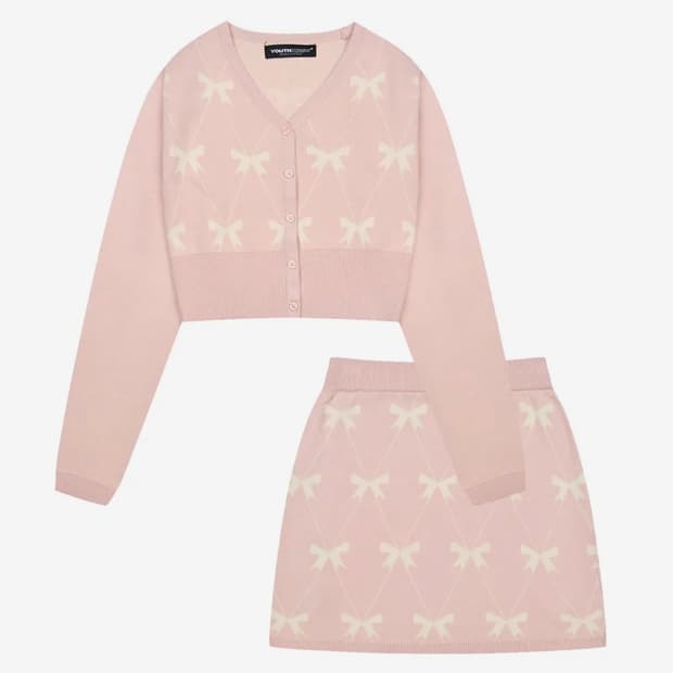 유스크루 YK 앨리스 세트-핑크 / 가디건+치마 세트 셋업