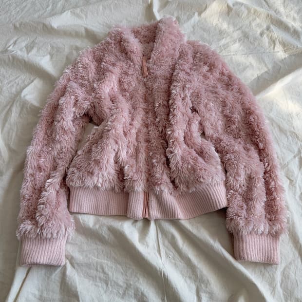 베이비핑크 갸루 러블리 폭닥 퍼 니트 집업