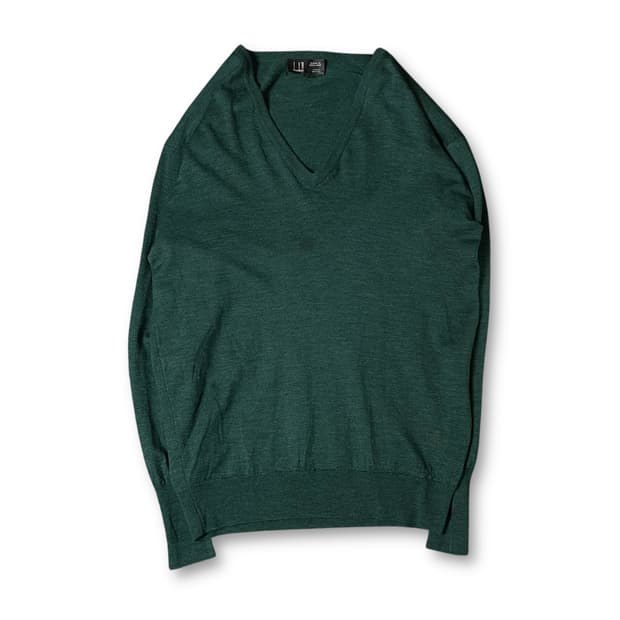 던힐 딥그린 브이넥 울 100 긴팔 니트 