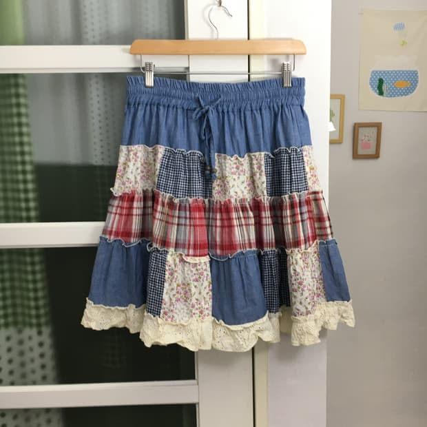 데님 패치 스커트