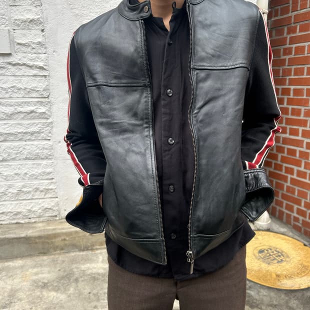 배색 패널 레더 자켓