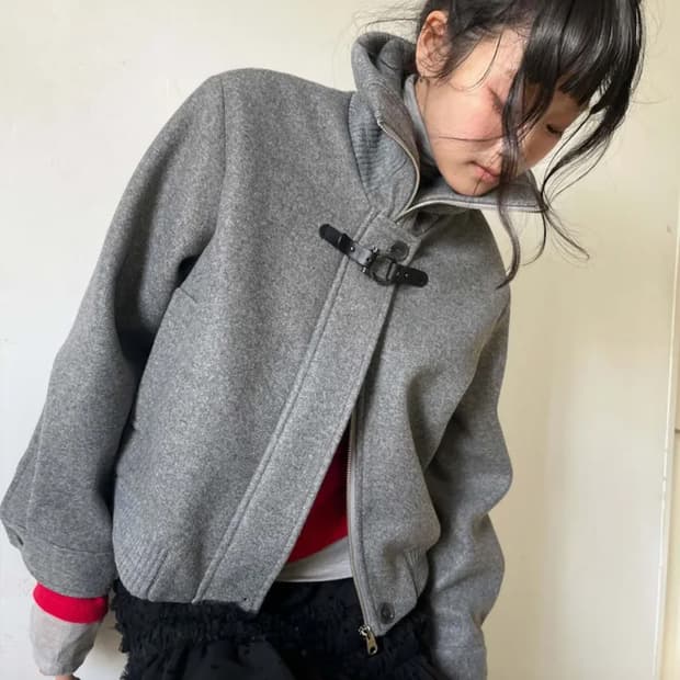 김아홉 그레인 울 하이넥 자켓