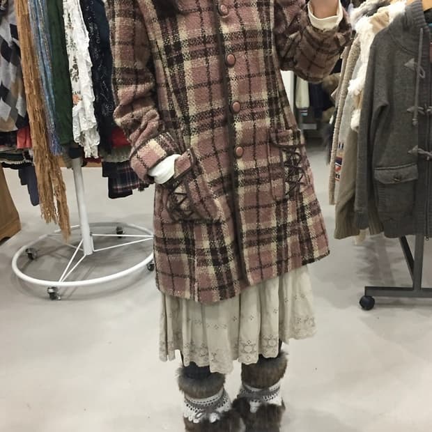 엑시즈팜 딸기우유 핑크 체크 코트 /라떼갸루 리즈리사 리즈멜로 트랄랄라