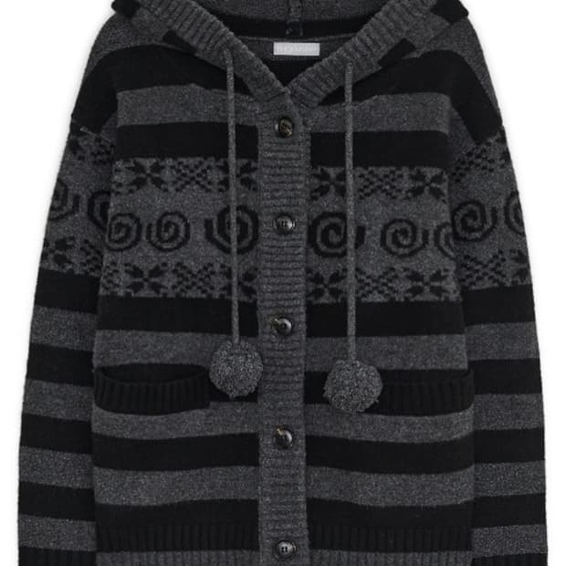 Angel wing hooded pom-pom cardigan (Char