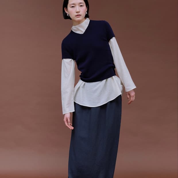 에토스 HALF SLEEVE V-NECK KNIT 네이비