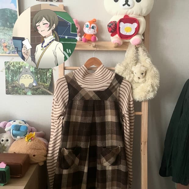 모리걸 빈티지 나나미깔 체크 원피스 set 🤎💛