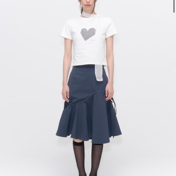 Shirring ruffle midi skirt CHARCOAL