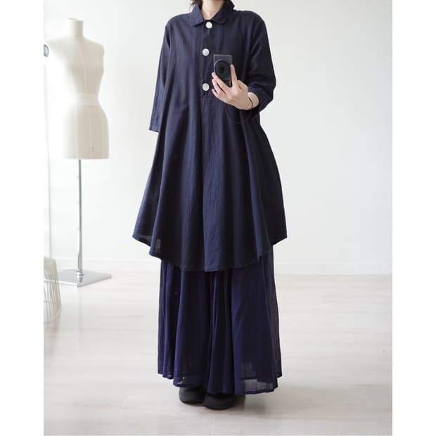 Midnight navy buttoned collar tunic