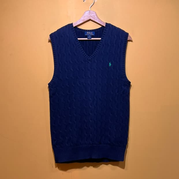 [여성XL] 폴로 랄프로렌 케이블 니트 베스트 네이비 포니 자수