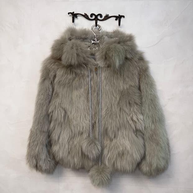 Mixed ash blue real fur hood zipup jk