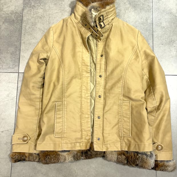 일본 빈티지 베이지 코튼 퍼 무스탕 자켓