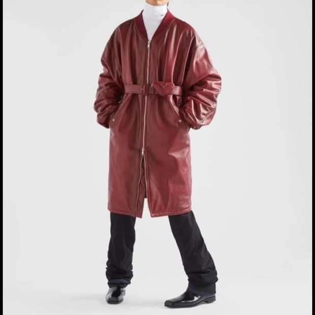 ​[프라다] 새상품급/XL] 22FW 오버사이즈 가죽 롱 봄버 자켓 