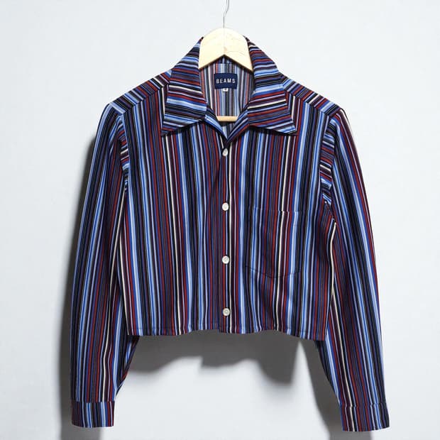 여성55~66)BEAMS 빔즈 스트라이프 크롭 셔츠