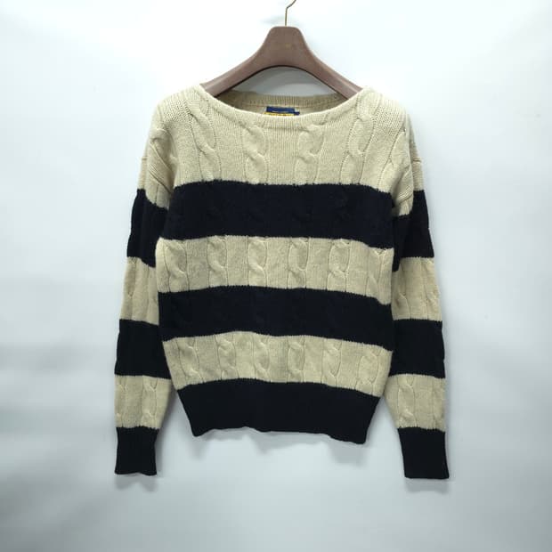 ​[희귀] 폴로 럭비라인 한정판 셰틀랜드 울 100% 꽈배기 단가라 니트