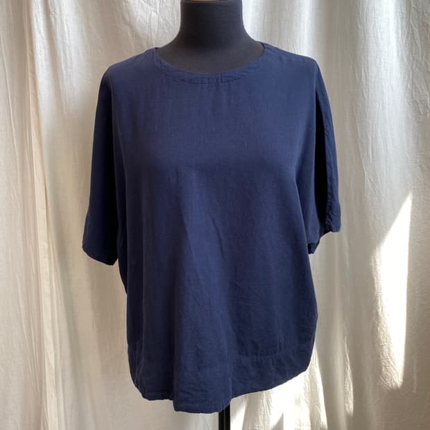 topvalu 네이비 린넨면 반팔블라우스(L)