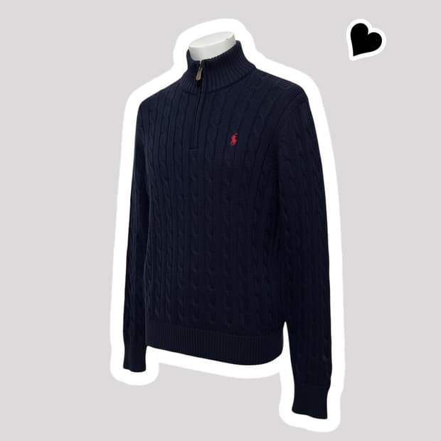신형 폴로 랄프로렌 네이비 반집업 꽈배기 니트