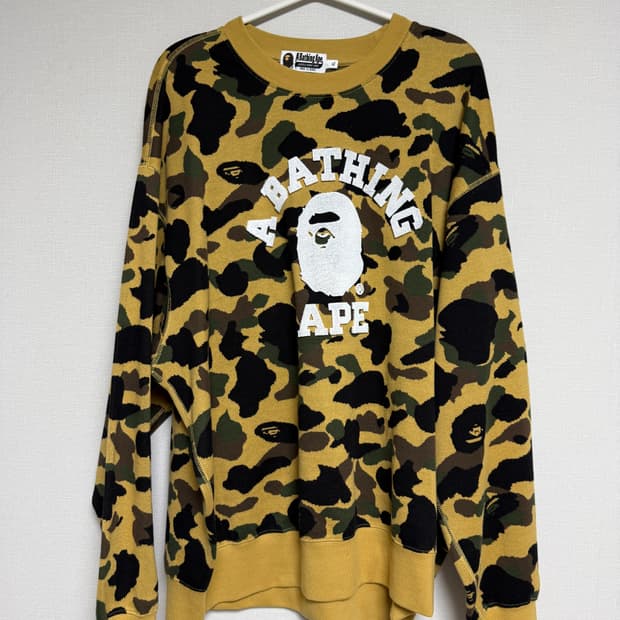 베이프 퍼스트 칼리지 카모 크루넥 스웻셔츠 XL 옐로우