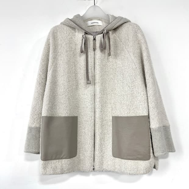 쁘렝땅 알파카 울 집업 후드 코트