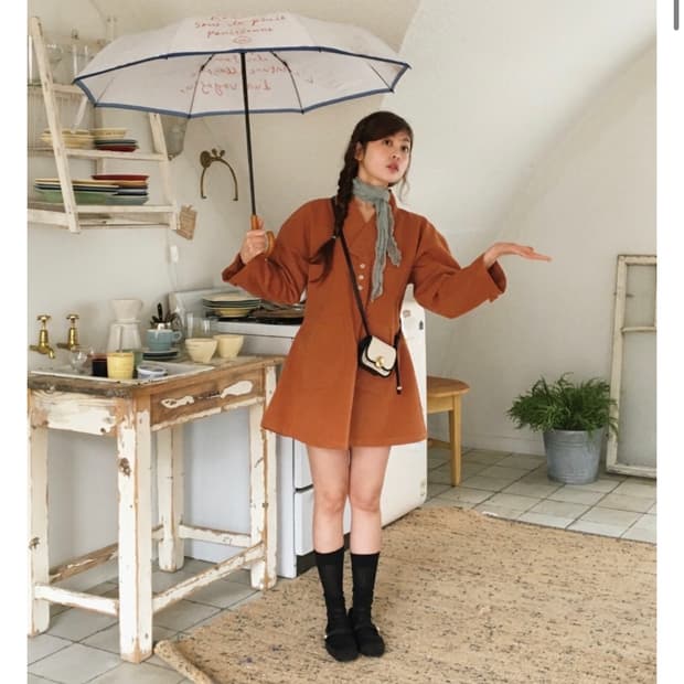 한땀한땀 캔버스 원피스 아리 오렌지 S