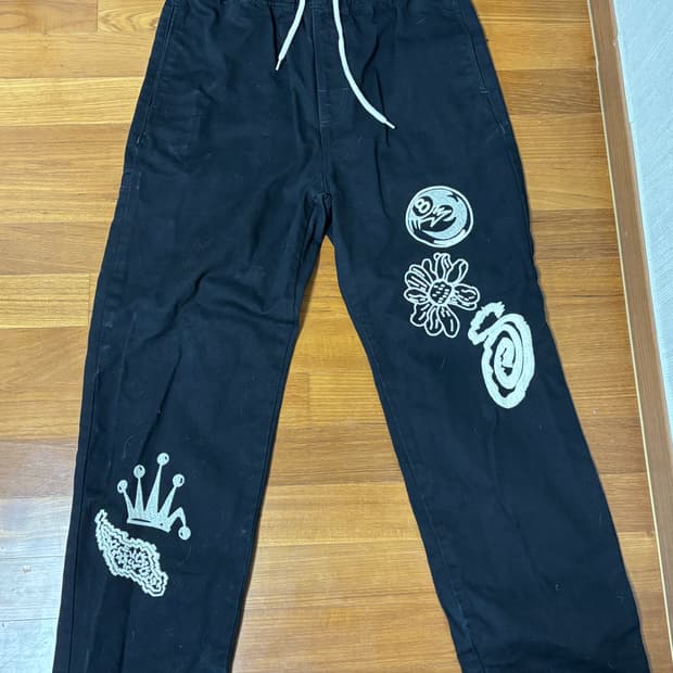 (M)스투시 노마 아이콘 비치 워시드 블랙 팬츠