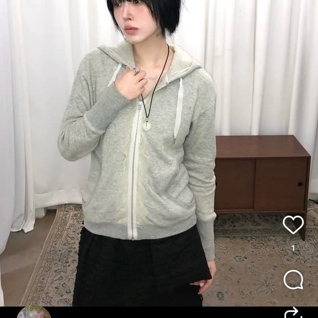 [랑방 LANVIN] yayoituu 빈티지 레이스 유니크 후드 집업