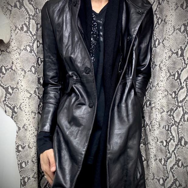 SheepSkin Scarf Layered Leather Long Jac