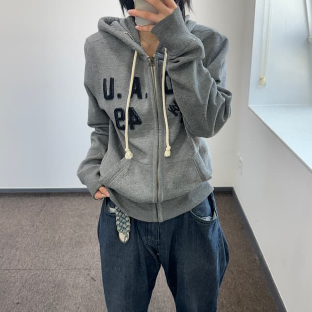 Who.A.U 후아유 네이비 로고 그레이 후드집업
