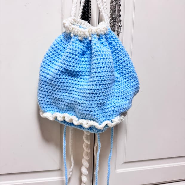 서브컬쳐 핸드메이드 스카이 블루 해파리 뜨개질 복조리 가방 배낭