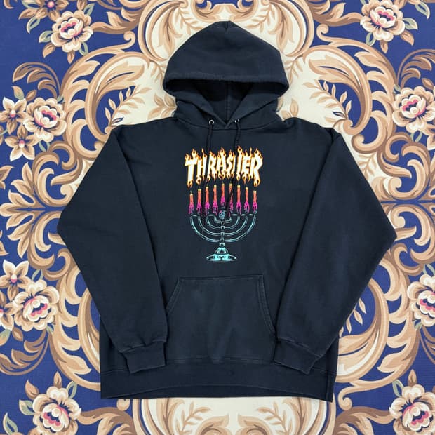 (M)트레셔 Thrasher 빅로고후드티셔츠(블랙)