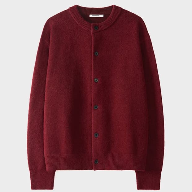 (XL) 엑스컨테이너 미니멀 버튼 라운드넥 가디건 (DARK RED)