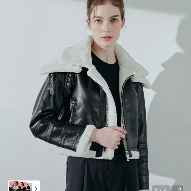 레프트서울 더블칼라 크롭 무스탕 자켓 블랙