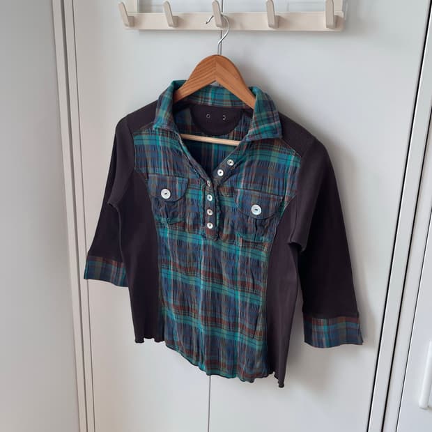 Apaiser 체크 레이어드 카라 티셔츠