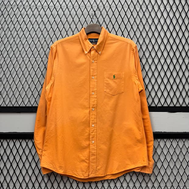 폴로 랄프로렌 솔리드 긴팔 셔츠 그린 포니 포인트 오렌지